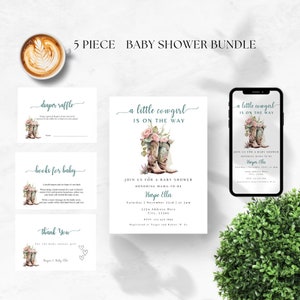 Little Cowgirl Baby Shower Invitation Editable Canva Template Western Baby Shower Invite Pink Rodeo Evite Girl Baby Shower Printable D001