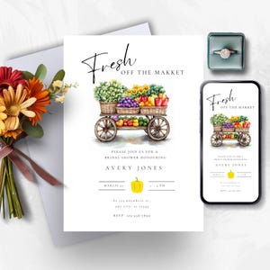Fresh Off The Market Bridal Shower Invitation, Instant Download, Farmer&#39;s Market Invite, Instant Download, Editable, Printable, Evite, W120