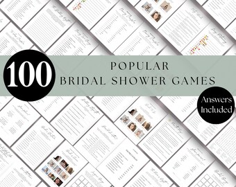 100 Bridal Shower Games Bundle, Minimalist Wedding Games (Printable)