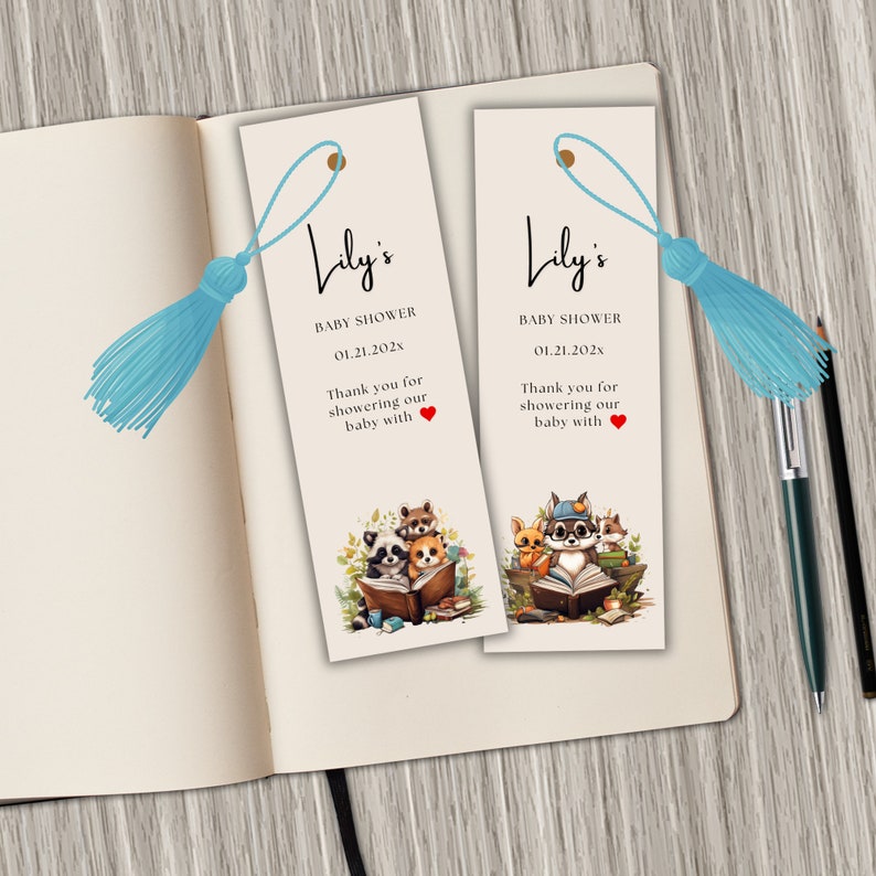 Book Themed Baby Shower Bookmark Template. Printable, Customizable ...