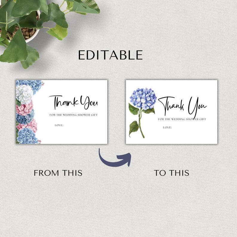 Blue Hydrangea Thank You Card, Bridal/wedding Shower (canva Editable ...
