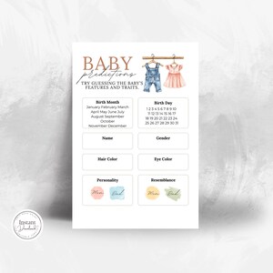 Il ou elle sexe révèle une invitation et carte de jeu de prédiction de bébé Modèle numérique modifiable Canva Evite à télécharger pour une baby shower