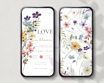 Wildflower Bridal Shower Invitation Template, Love in Bloom, Spring Floral Evite (Digital Download)