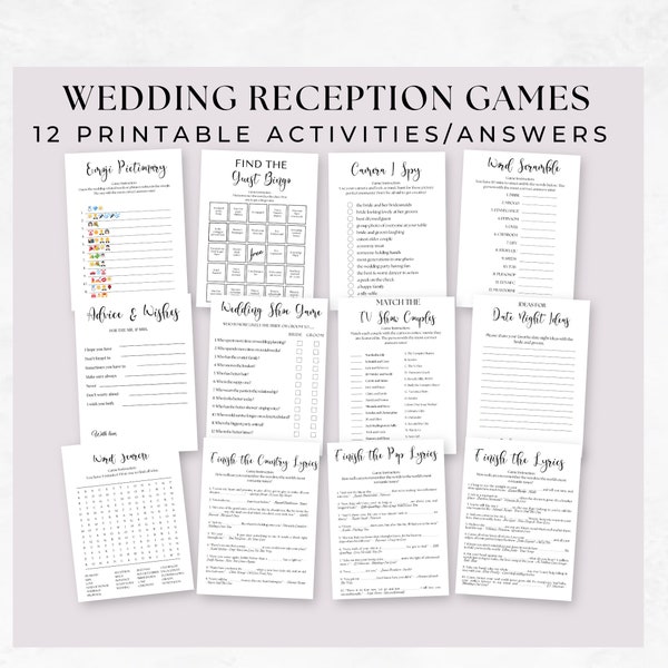 Wedding Table Games for Reception with Answers, Ready To Print Games for the DIY Bride, Fun Games for Wedding Table, INSTANT DOWNLOAD