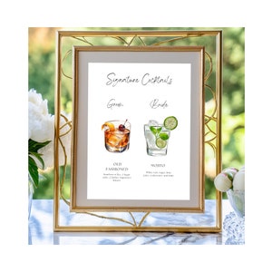 Bride and Groom Signature Drinks, His Hers Ours Bar Cocktail Sign with Photos, Wedding Reception Signage, Printable, Instant Download, Canva