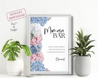 Hydrangea Mimosa Bar Sign, Bridal Shower Decor (Canva Template, Instant Download)