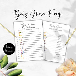 Baby Shower Emoji Pictionary and Answer key, Gender Neutral, Digital Download, Instant Download, PDF Printable, Baby Words, Picture Game, G1