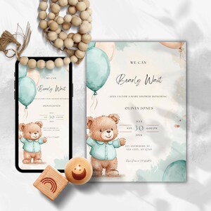 Bearly Wait  Baby Shower Invitation, We Can Bearly Wait Invite, Gender Neutral, Instant Download, Editable, Printable, Digital, Evite  B2
