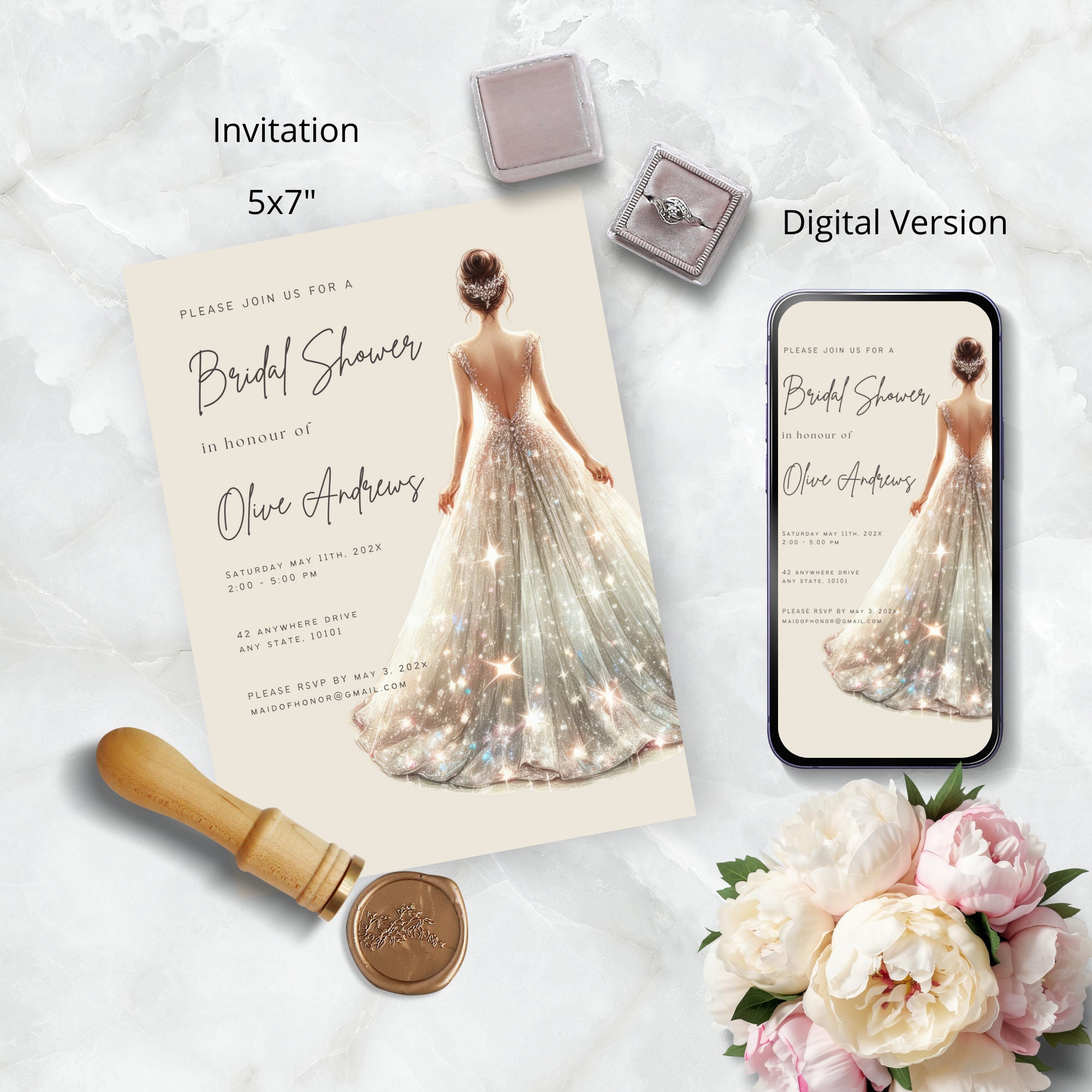 Wedding Dress Bridal Shower Invitation With Dress, Evite Template ...