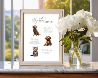 Custom Pet Photo Signature Drink Sign, Wedding Bar Menu (Digital Download)