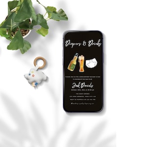 Chuggies and Huggies Smartphone Evite, Diapers and Drinks Digital Invite For Men, Beers, Buds and Suds Invite, INSTANT DOWNLOAD, Editable