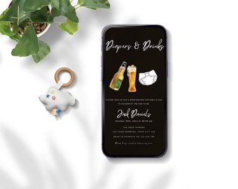 Invitación para baby shower de pañales y bebidas, Evite para smartphone (descarga digital)
