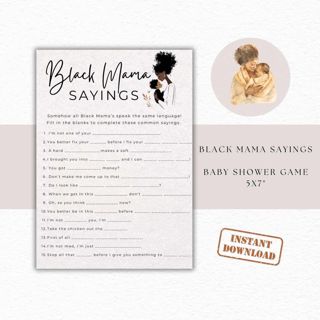 Black Mama Sayings Baby Shower Game Funny African American Theme ...