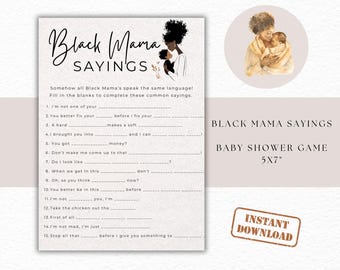 Black Mama Sayings Baby Shower Game Funny African American Theme Printable Instant Download Cultural Humor Party Game Ready to Print PDF
