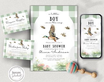 Mallard Duck Baby Shower Invitation Bundle, Gender Neutral, Editable (Digital Download)
