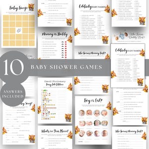 Giochi per baby shower con mucca delle Highlands, pacchetto Holy Cow, mucca delle Highlands neutra, modificabile, stampabile, download digitale, modello Canva, D139