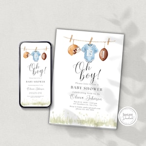 Oh Boy Baby Shower Bundle, Football Baby Shower Invitation, Boy, Sports Theme Evite, Instant Download, Editable, Printable, Touchdown, D145