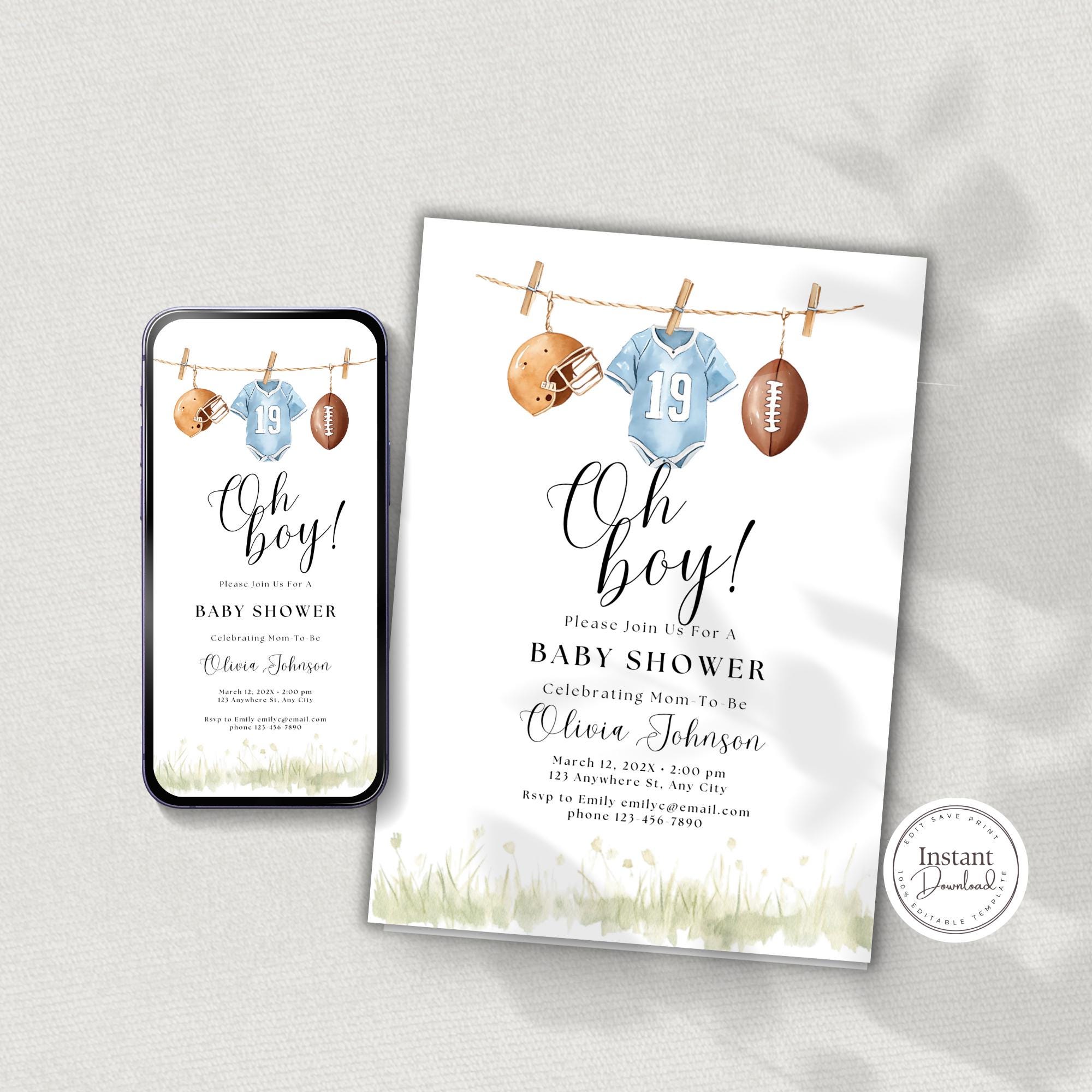 Oh Boy Baby Shower Bundle, Football Baby Shower Invitation, Boy, Sports Theme Evite, Instant Download, Editable, Printable, Touchdown, D145