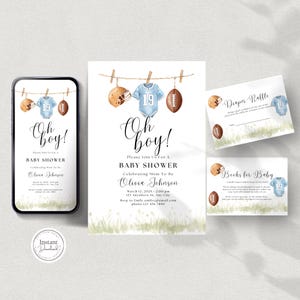 Football Baby Shower Invitation, Sports Theme Evite, Oh Boy Sports Invite, For a Boy, Instant Download, Editable, Printable, Canva, D143