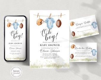 Football Baby Shower Invitation, Sports Theme Evite, Oh Boy Sports Invite, For a Boy, Instant Download, Editable, Printable, Canva, D143