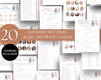 Gender Reveal Games Bundle, Boho Vintage Baby Shower (Printable Instant Download)