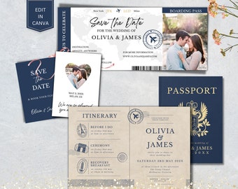 Destination Wedding Invitation Template, Passport Boarding Pass (Printable)