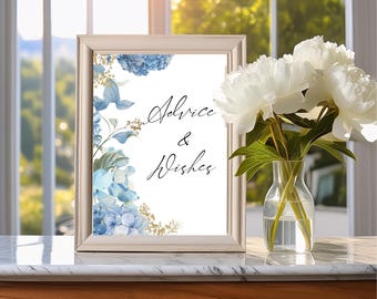 May include: A white frame with a blue and gold floral design and the text "Advice & Wishes" on a white background.