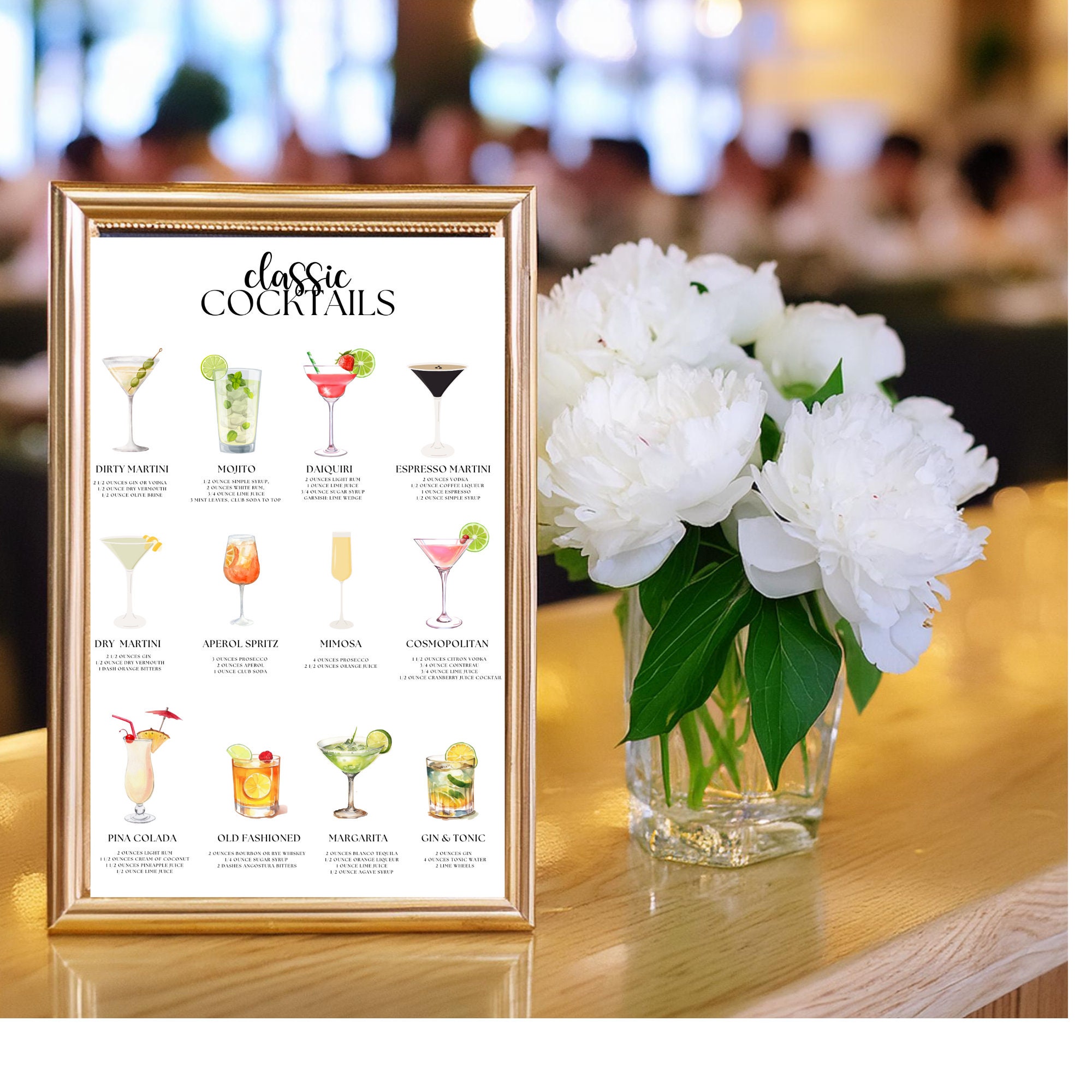 Classic Cocktails Wedding Bar Sign, His Hers Menu (printable) - Etsy