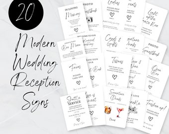 Minimalist Wedding Sign Bundle, Modern Wedding Sign Printable Bundle, Wedding Reception Bundle Template, Editable Table Wedding Signs A1
