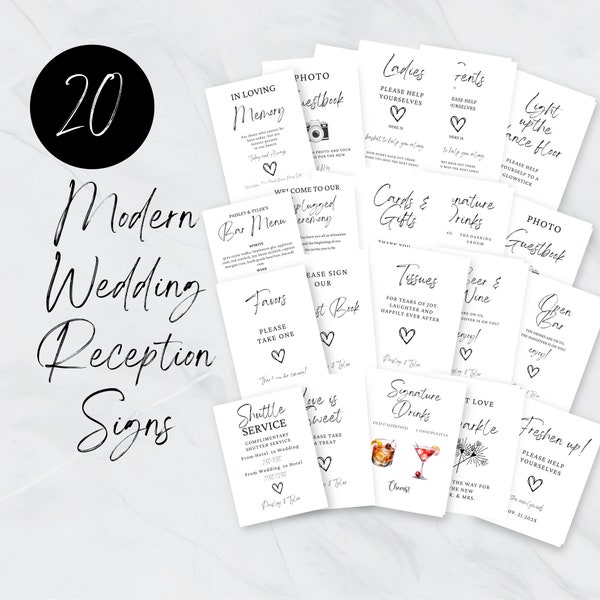 Wedding Sign Bundle Canva, Modern Wedding Signs, Printable Bundle, Wedding Reception Template, Editable Table Wedding Signs, Editable