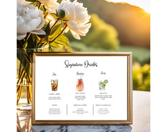 Wedding Signature Drink Sign, His Hers Bar Menu (Printable, Instant Download)