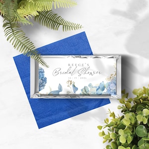 Hydrangea Chocolate Bar Wrapper, Custom Candy Bar Template for Bridal Shower, Hershey, Floral, Instant Download, Editable 45g, W113
