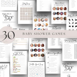 Printable Baby Shower Games Bundle, Modern Games, Minimalist, with Answer, Instant Download, Editable, Printable, Canva Template, Boho, A3