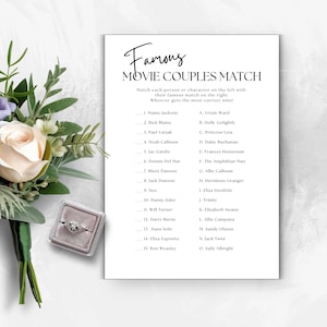 The Perfect Match Bridal Shower Game | Famous Movie Couples Matching Game | Fun Wedding Shower Activity | Printable 5x7&quot; Instant Download G1