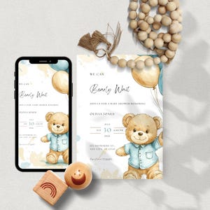 Bearly Wait  Baby Shower, We Can Bearly Wait Invitation, Boy Invite, Gender Neutral, Instant Download, Editable Template, Printable, Digital