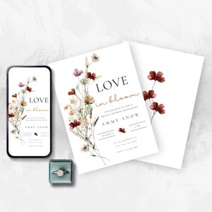 Love in Bloom Bridal Shower Evite, Digital Spring Floral Wildflower Bridal Invitation, Editable, Printable, INSTANT DOWNLOAD, Template, W103