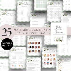 Editable Duck Hunting Baby Shower Games Bundle, A Little Hunter, Mallard Duck, Fun, Modern, Rustic, Printable, Instant Download, Canva, D149