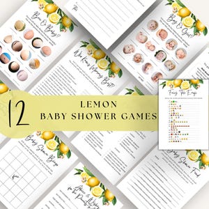 Lemon Baby Shower Games Bundle Printable 12 Game Cards Citrus Theme Editable Canva Template Instant Download Gender Neutral Activity D127
