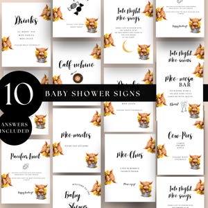 Highland Cow Baby Shower Signs, Holy, Printable, Instant Download, Farm Animals, Fun Activities, Gender Neutral, Boho Rustic, D139