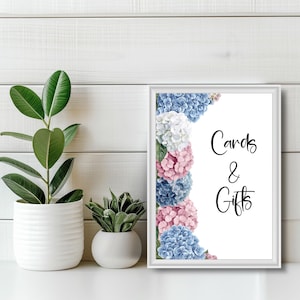 Blue Hydrangea Cards and Gifts Sign Bridal Shower Table Sign Printable Canva Template 5x7 8x10 Editable Gift Table Wedding Sign W125
