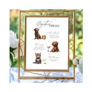 Signature Drink Signs with Dogs Template, Custom Cocktails with Pets, Bar Menu Sign with Photos, Photo Pet Sign, Printable, Editable, Canva