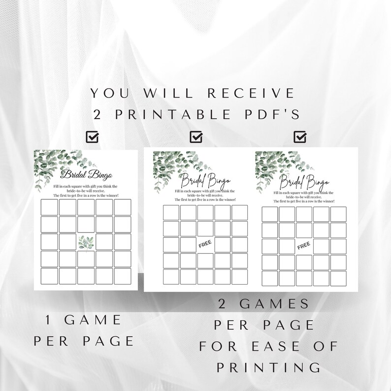 Eucalyptus Bridal Shower Game Set - 6 Fun Games With 25 Double-Sided Cards Each, Greenery Floral Theme - View #6