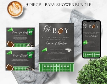 Editable Football Baby Shower Bundle Template, Printable Invitation, Sports Themed Invite, INSTANT DOWNLOAD, Diaper Raffle, Co-ed, D93