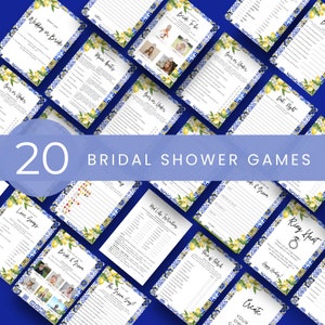 Bridal Shower Games Blue Tile and Lemon, Mediterranean Wedding Party Games, INSTANT DOWNLOAD, Editable, Printable, Citrus, Amalfi Coast,W110