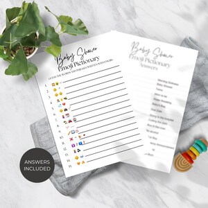 Baby Shower Emoji Pictionary Game Printable With Answers 5x7 Instant Download Fun Baby Shower Activity Gender Neutral Guessing Game G1