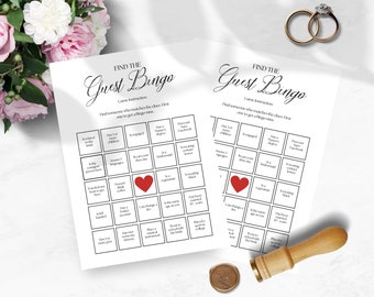 Wedding Table Games for Reception Find The Guest BINGO, Editable for the DIY Bride, Fun Games, Instant Download, Wedding Reception BINGO, D1