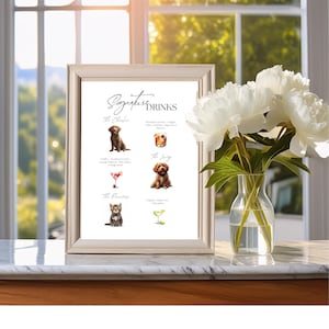 Signature Drink Signs with Dogs Template, Custom Cocktails with Pets, Bar Menu Sign with Photos, Photo Pet Sign, Printable, Editable, Canva