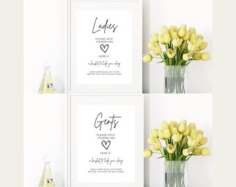 Editable Wedding Signage for Bathroom Ladies  and Gents for the DIY Bride, Instand Download, Wedding Bathroom Basket Sign Template