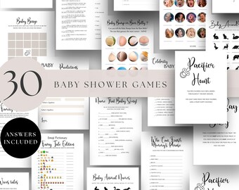 Utskrivbart babyshower-spelpaket, minimalistisk design (direkt nedladdning)