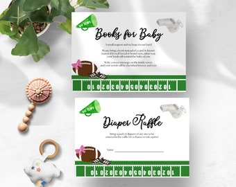 Diaper Raffle and Books for Baby Card, Football Theme Girls, Printable, Pink Girls Football Field, Bring a Book Card, Pampers Card, D95